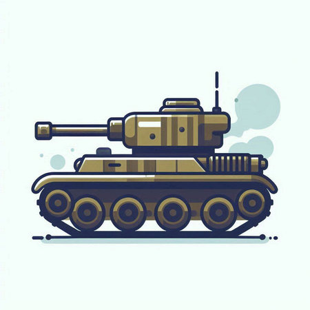 Cartoon tank. Vector illustration of a military tank on a white background.のイラスト素材