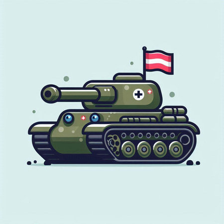 Cartoon tank with flag. Vector illustration in flat cartoon style.のイラスト素材