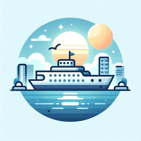 Cruise ship in the sea. Vector illustration in flat style.のイラスト素材