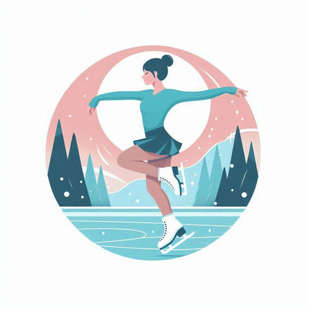Ice skating vector illustration. Woman figure skater in winter park.のイラスト素材
