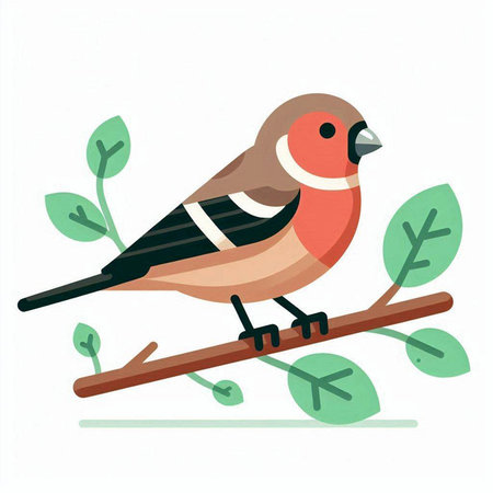 Bullfinch on a branch. Vector illustration in flat style.のイラスト素材