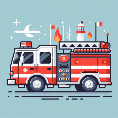 Fire truck. Flat style vector illustration. Fire engine. Emergency.のイラスト素材