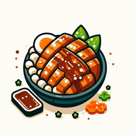 Illustration of Japanese food, simmered pork belly in soy sauceのイラスト素材