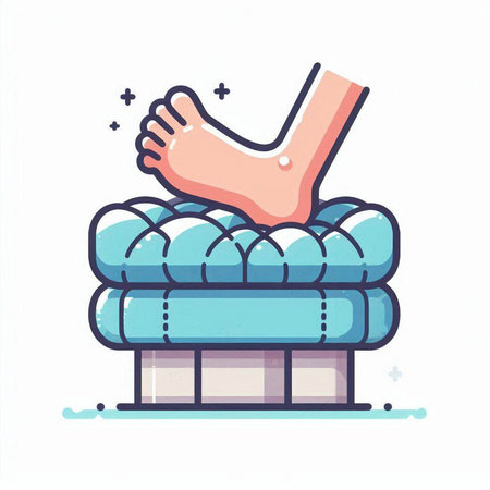Cartoon orthopedic mattress with human foot. Vector illustration.のイラスト素材