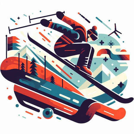 Snowboarder in action. Extreme winter sport. Vector illustration.のイラスト素材