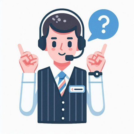 Call center operator with headset and question mark on white background. Vector illustration.のイラスト素材