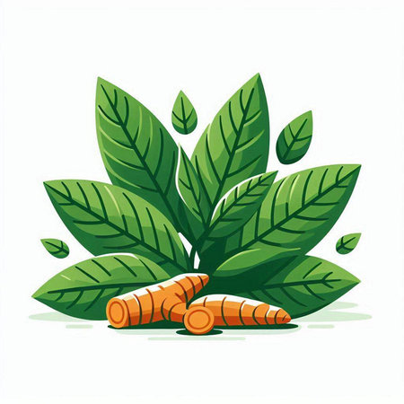 Ginger and leaves isolated on a white background. Vector illustration.のイラスト素材