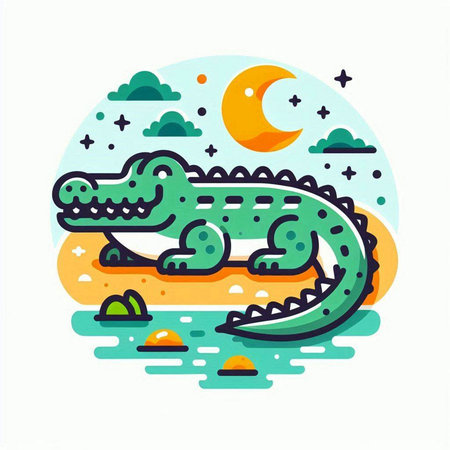 Crocodile flat color icon. Vector illustration of crocodile.のイラスト素材