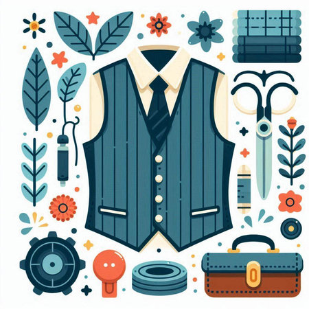 Vector illustration of men clothing, accessories and accessories in flat style.のイラスト素材