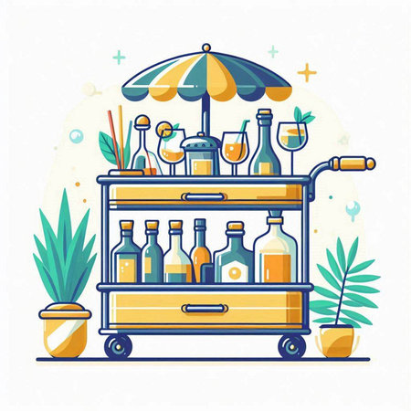 Cocktail bar. Vector illustration in flat style. Bar counter with drinks.のイラスト素材
