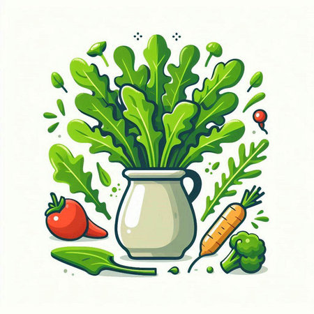 Vegetables in a jug. Vector illustration on white background.のイラスト素材