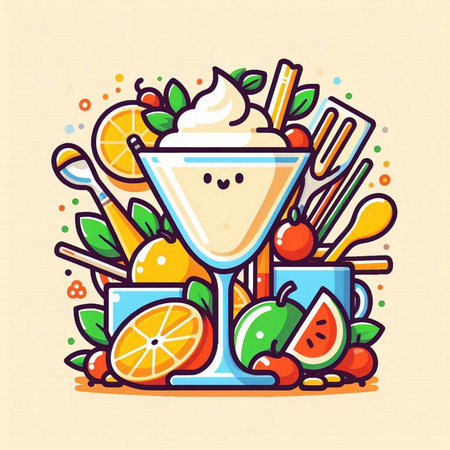 Fruit smoothie with ice cream in a glass, vector illustration.のイラスト素材