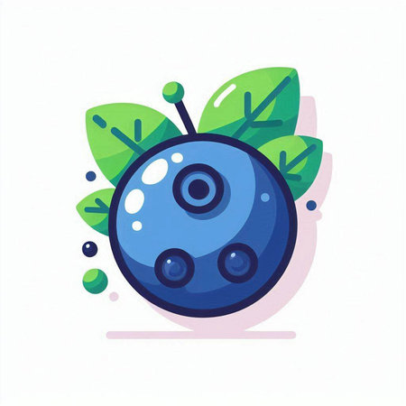 Blueberry icon with green leaves isolated on white background. Vector illustration.のイラスト素材