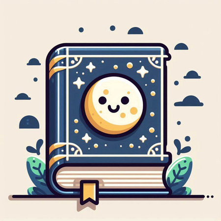 Cute book with moon and stars. Vector illustration in flat style.のイラスト素材