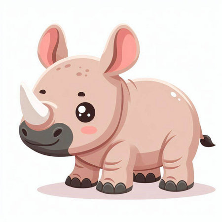 Cute cartoon rhinoceros isolated on white background. Vector illustration.のイラスト素材