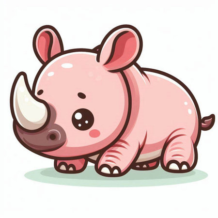 Cute cartoon rhinoceros on white background. Vector illustration.のイラスト素材
