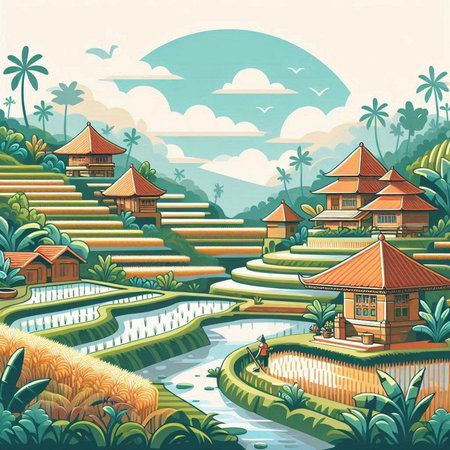 Buddhist temple in the form of a circle. Vector illustration.のイラスト素材