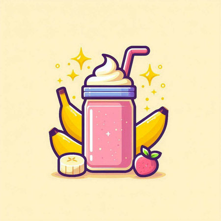 Banana smoothie icon. Vector illustration of a smoothie with banana.のイラスト素材
