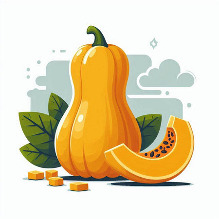 Pumpkin and slice of pumpkin on white background. Vector illustration.のイラスト素材