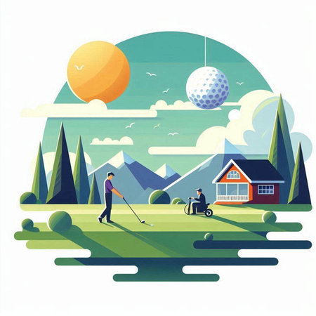 Golf club in the countryside. Vector illustration. Eps 10.のイラスト素材