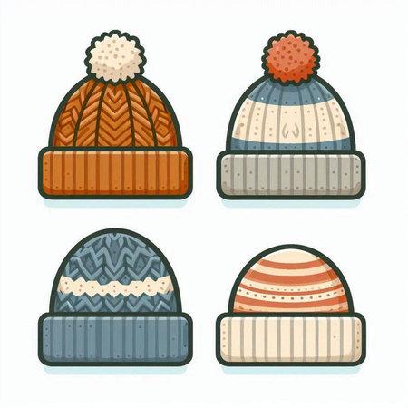 Winter hats. Set of knitted winter hats. Vector illustration.のイラスト素材