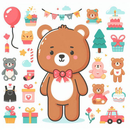 Cute cartoon bear set. Vector illustration in a flat style.のイラスト素材