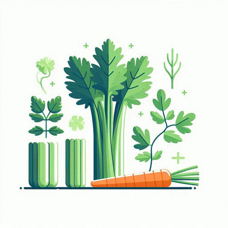 Vegetable vector illustration with carrot, celery and parsley.のイラスト素材