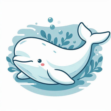 Illustration of cute white whale on a white background, vector illustrationのイラスト素材