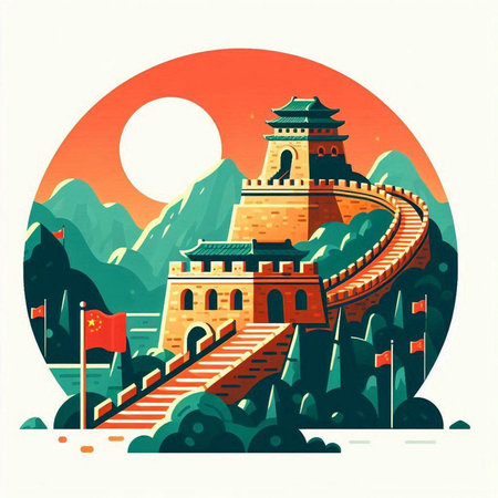 Illustration of asian noodle with fried egg and vegetables.のイラスト素材