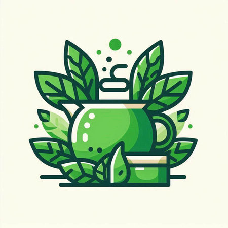 Green tea logo. Vector illustration. Green tea icon with leaves.のイラスト素材