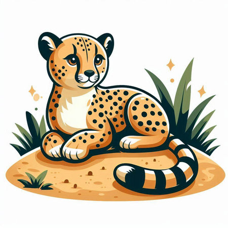 Cheetah lying on the sand in the jungle, vector illustrationのイラスト素材