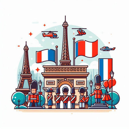 Eiffel tower, Paris, France. Flat vector illustration.のイラスト素材