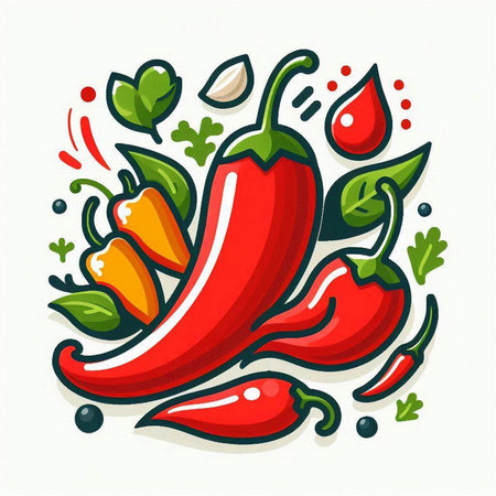 Chili pepper vector illustration. Hand drawn design elements. Vector illustration.のイラスト素材