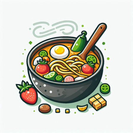 Bowl of Japanese ramen noodle soup. Vector illustration.のイラスト素材