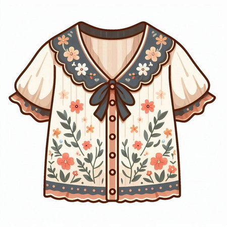 Vintage embroidered blouse with floral pattern. Vector illustration.のイラスト素材