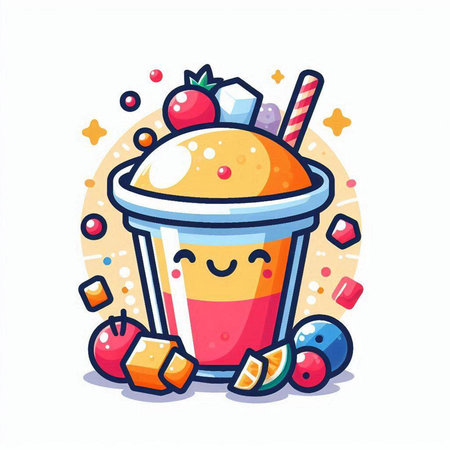Fruit smoothie in a paper cup. Vector illustration in cartoon style.のイラスト素材
