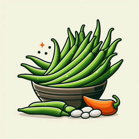 Illustration of hot chili peppers in a bowl on a white backgroundのイラスト素材
