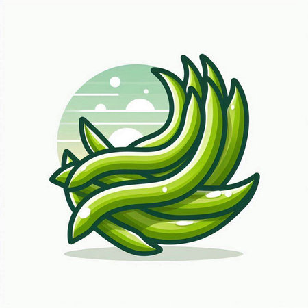 Illustration of a green bean on a background of the sun.のイラスト素材
