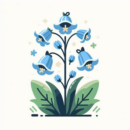 Hand drawn vector illustration of bluebells and flowers in flat style.のイラスト素材