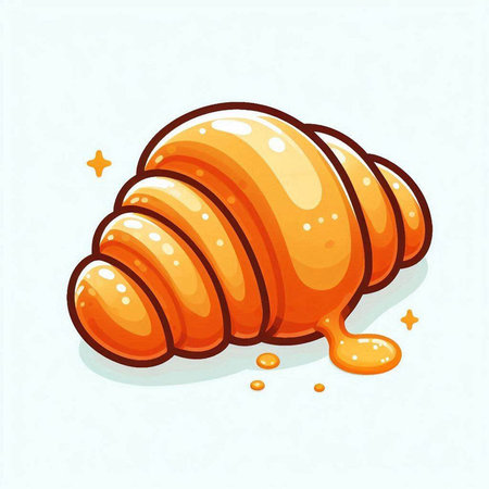 Cute cartoon croissant with honey. Sweet dessert. Vector illustration.のイラスト素材