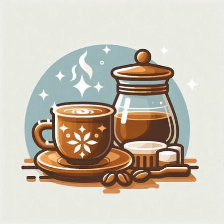 Coffee cup and teapot. Vintage vector illustration.のイラスト素材