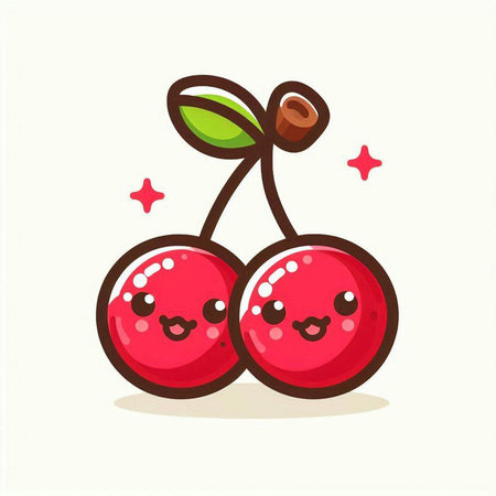 Cute cartoon cherries. Vector illustration isolated on white background.のイラスト素材
