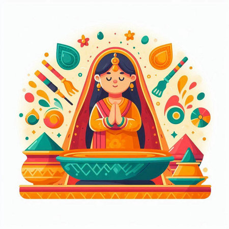 Indian girl in traditional clothes. Vector illustration in flat cartoon style.のイラスト素材
