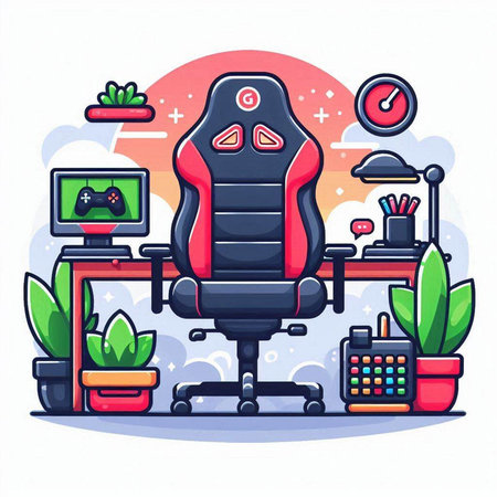 Funny office chair with remote control. Vector illustration in cartoon styleのイラスト素材
