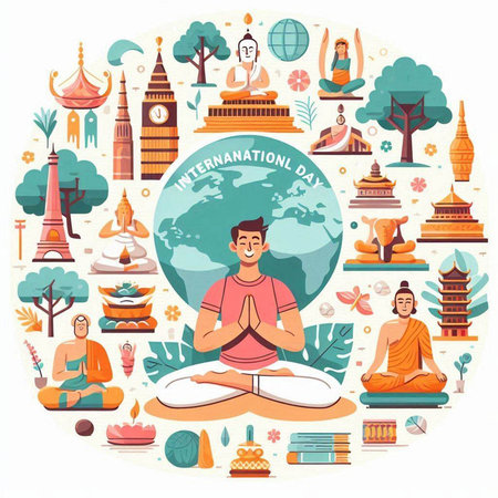 Flat design illustration concepts for travel, tourism, meditation, yoga, healthy lifestyle, relaxation and meditation.のイラスト素材
