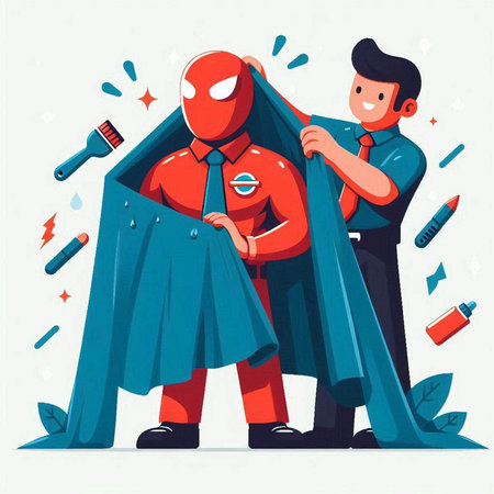 Superheroes. Vector illustration in a flat style on white background.のイラスト素材