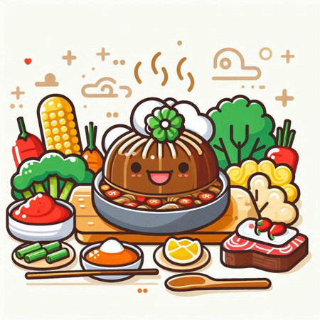 Kawaii food vector illustration. Cartoon style. Japanese food.のイラスト素材