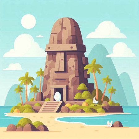 Egyptian temple on the beach. Vector illustration in flat style.のイラスト素材