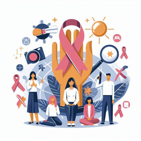 Breast Cancer Awareness Month concept. Vector illustration in flat style.のイラスト素材