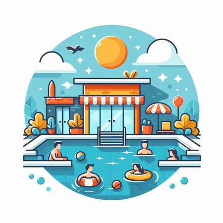 Swimming pool in flat style. Summer vacation concept. Vector illustrationのイラスト素材